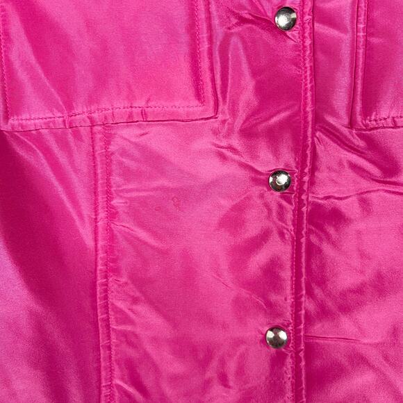Kors Michael Kors Women L Hot Pink Vintage Snap Button Front Silk Jacket Quilted - Picture 4 of 6